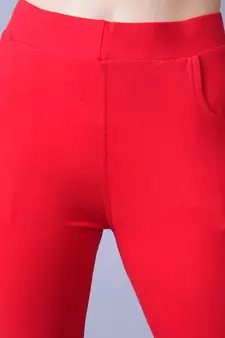Women Red Ankle Length Plus Pant