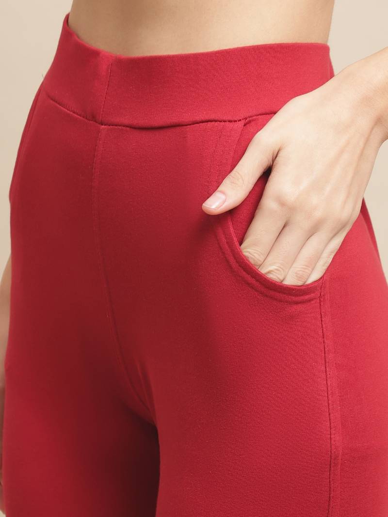 Women Maroon Ankle Length Plus Pant