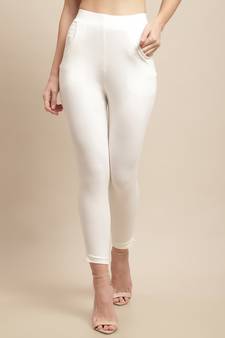 Women Off White Ankle Length Plus Pant