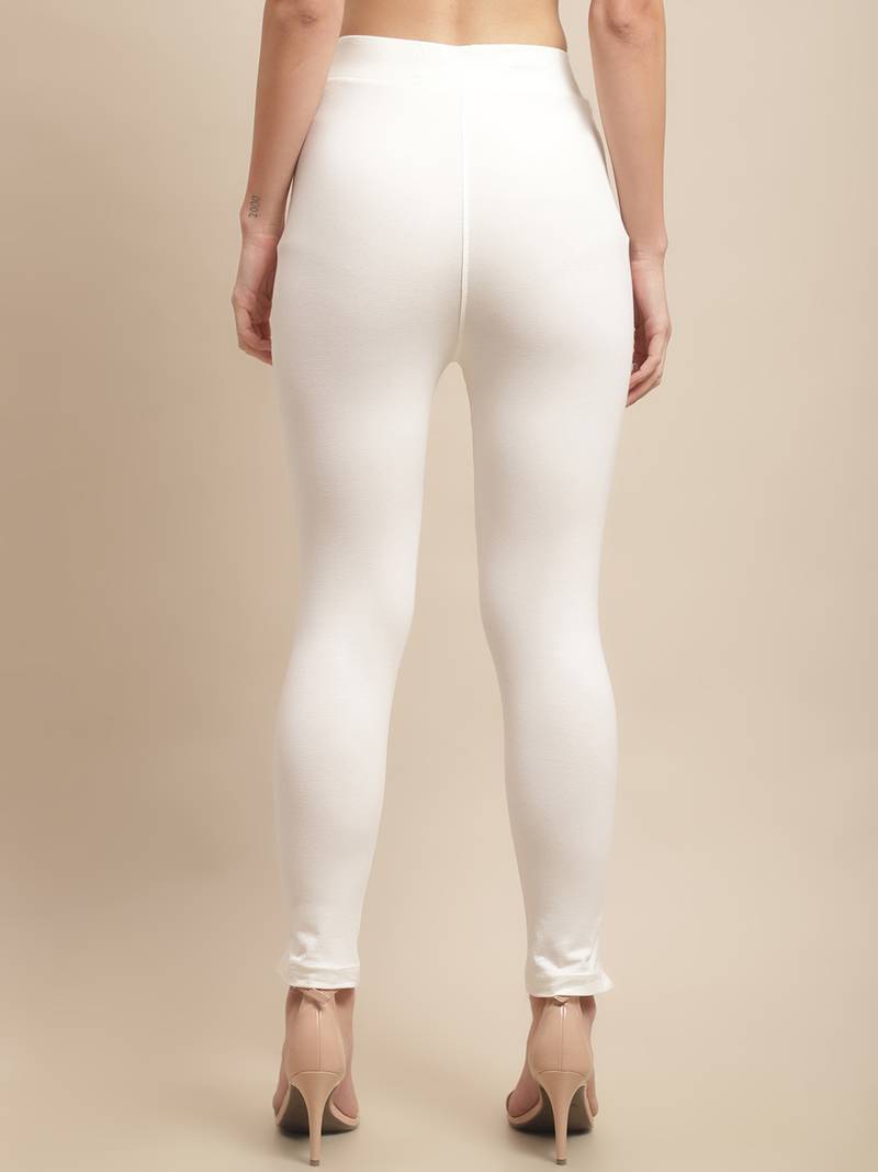 Women Off White Ankle Length Plus Pant