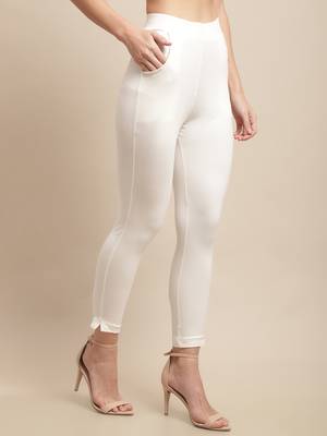Women Off White Ankle Length Plus Pant 3