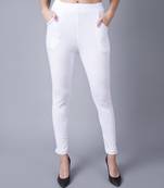 Women White Ankle Length Plus Pant