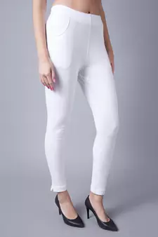 Women White Ankle Length Plus Pant