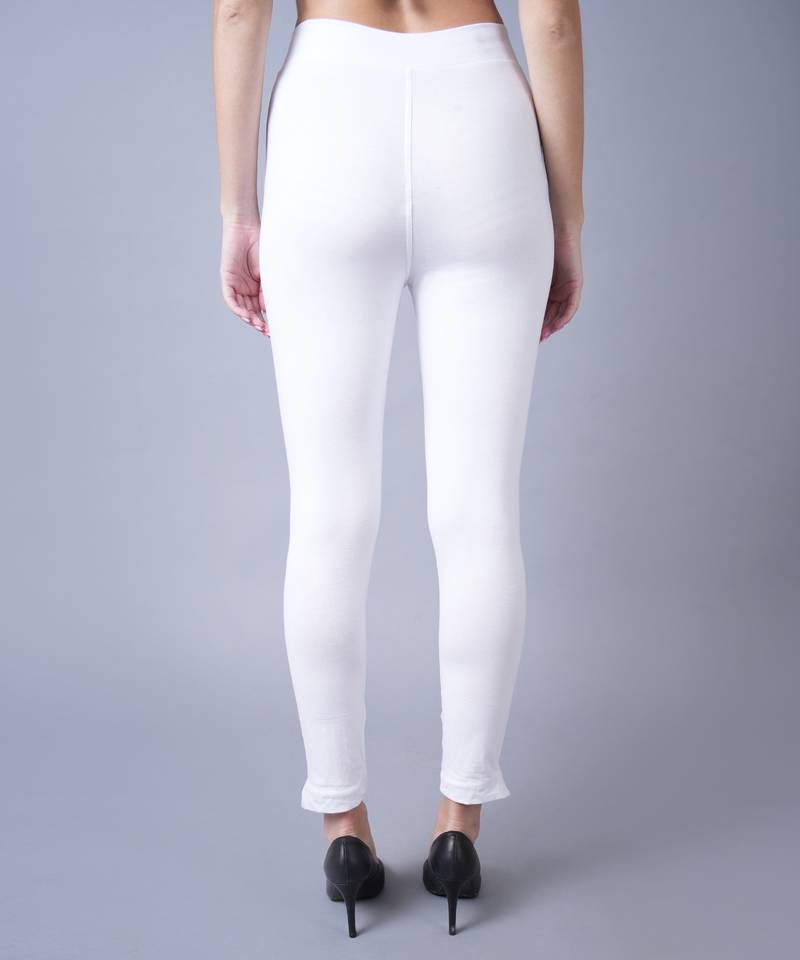Women White Ankle Length Plus Pant