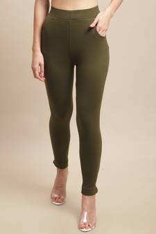 Women Olive Ankle Length Plus Pant