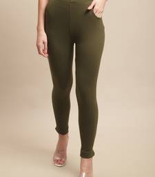 Women Olive Ankle Length Plus Pant