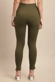 Women Olive Ankle Length Plus Pant