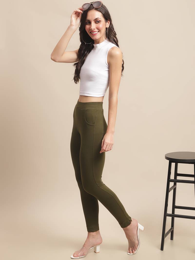 Women Olive Ankle Length Plus Pant