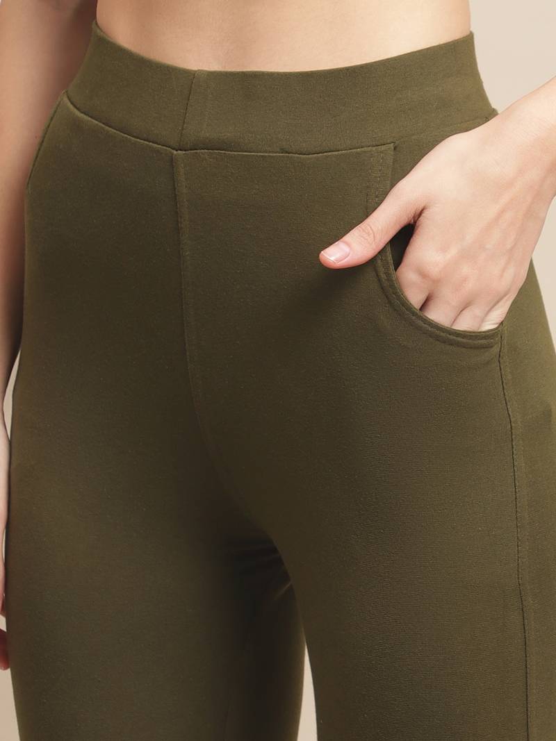 Women Olive Ankle Length Plus Pant