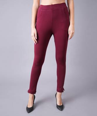 Women Dark Maroon Ankle Length Plus Pant 1