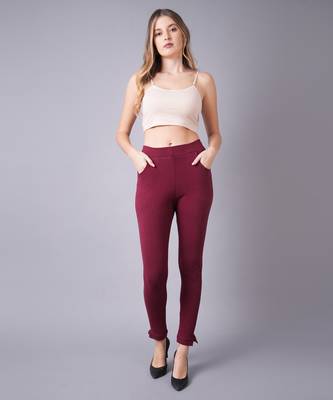Women Dark Maroon Ankle Length Plus Pant 4