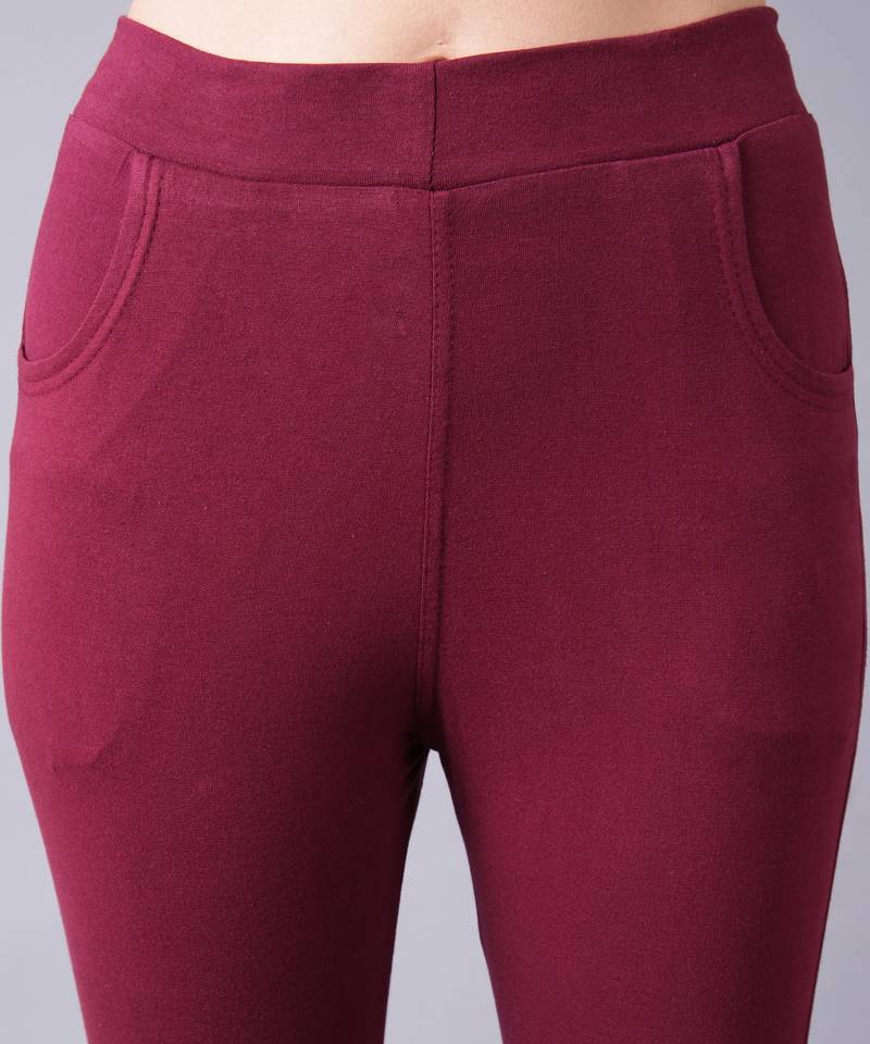 Women Dark Maroon Ankle Length Plus Pant
