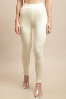 Women Cream Ankle Length Plus Pant