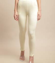 Women Cream Ankle Length Plus Pant