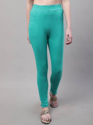 Women Turquoise Blue Ankle Length Plus Pant 1