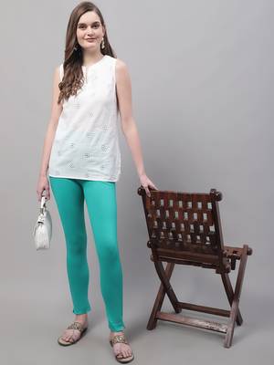 Women Turquoise Blue Ankle Length Plus Pant 4