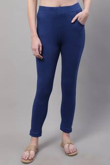 Women Royal Blue Ankle Length Plus Pant