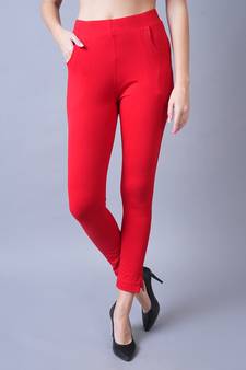 Women Red Ankle Length Pant