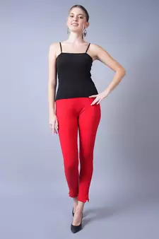 Women Red Ankle Length Pant