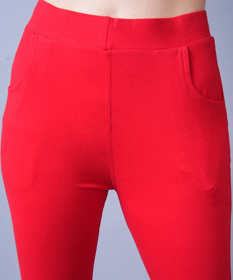 Women Red Ankle Length Pant