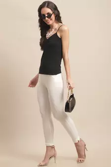 Women Off White Ankle Length Pant