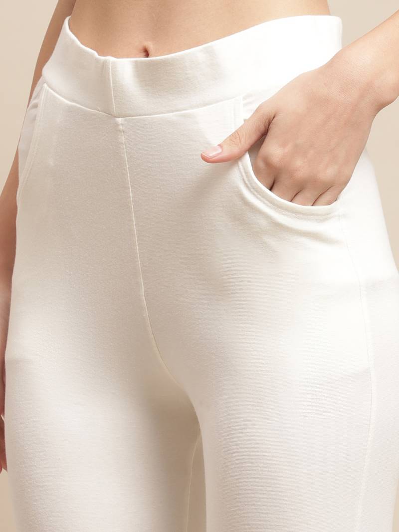 Women Off White Ankle Length Pant