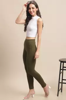 Women Olive Ankle Length Pant