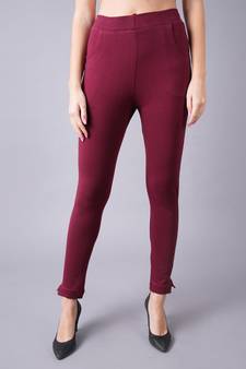 Women Dark Maroon Ankle Length Pant