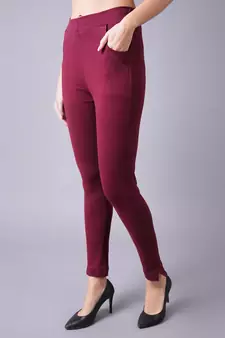 Women Dark Maroon Ankle Length Pant