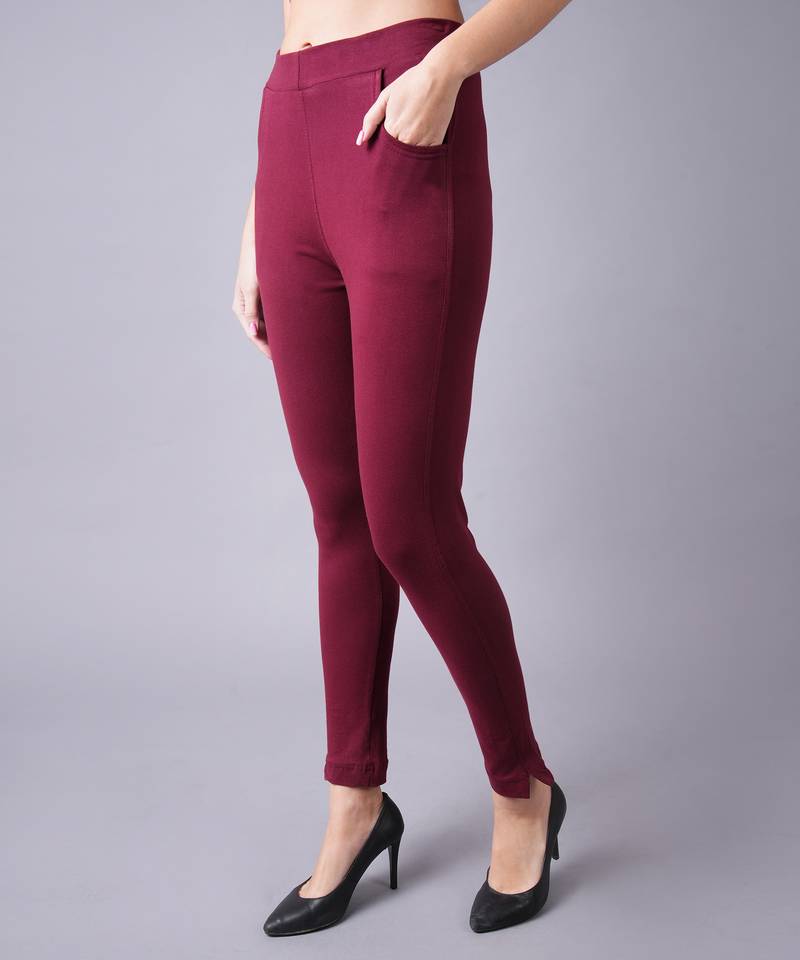 Women Dark Maroon Ankle Length Pant