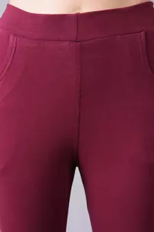 Women Dark Maroon Ankle Length Pant