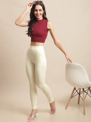 Women Cream Ankle Length Pant 4