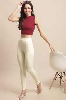 Women Cream Ankle Length Pant