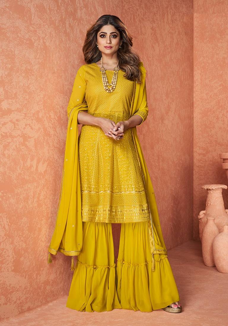 Yellow Pure GeorgetteFestival Wear Salwar Suit Hirpara House