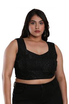 Salwar Studio Women's Black Silk Blend Readymade Saree Blouse