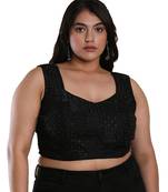 Salwar Studio Women's Black Silk Blend Readymade Saree Blouse