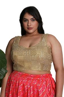 Salwar Studio Women's Gold Silk Blend Readymade Saree Blouse