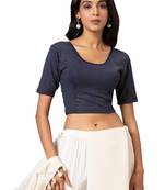 Salwar Studio Women's Navy Blue Cotton Lycra Readymade Saree Blouse