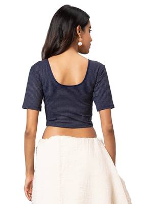 Salwar Studio Women's Navy Blue Cotton Lycra Readymade Saree Blouse 2