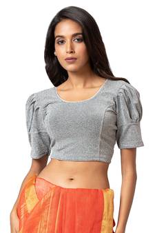 Salwar Studio Women's Grey Cotton Lycra Readymade Saree Blouse