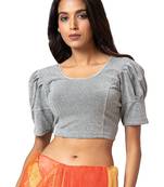 Salwar Studio Women's Grey Cotton Lycra Readymade Saree Blouse