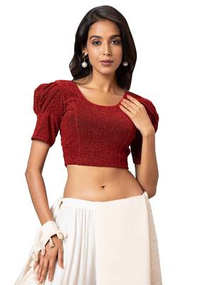 Salwar Studio Women's Red Cotton Lycra Readymade Saree Blouse 1