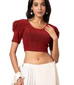 Salwar Studio Women's Red Cotton Lycra Readymade Saree Blouse