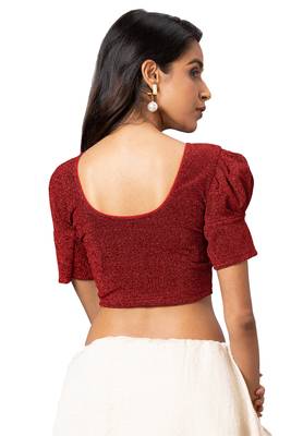 Salwar Studio Women's Red Cotton Lycra Readymade Saree Blouse 2
