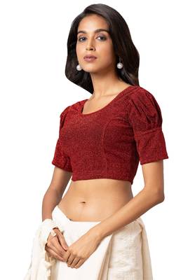 Salwar Studio Women's Red Cotton Lycra Readymade Saree Blouse 3
