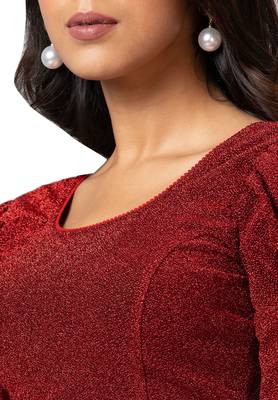 Salwar Studio Women's Red Cotton Lycra Readymade Saree Blouse 4