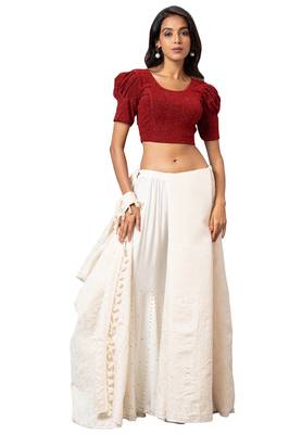 Salwar Studio Women's Red Cotton Lycra Readymade Saree Blouse 5