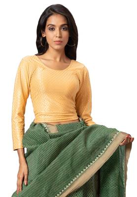 Salwar Studio Women's Gold Cotton Lycra Readymade Saree Blouse 1