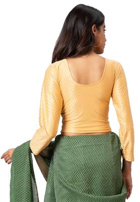Salwar Studio Women's Gold Cotton Lycra Readymade Saree Blouse 2