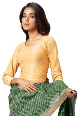 Salwar Studio Women's Gold Cotton Lycra Readymade Saree Blouse 3
